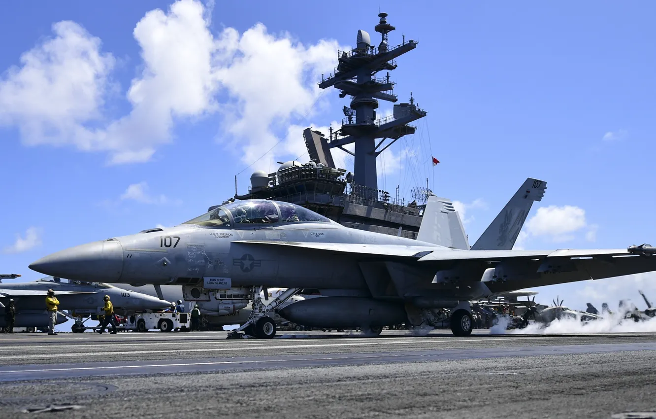 Фото обои Super Hornet, палубный истребитель, FA-18F, бомбардировщик и штурмовик