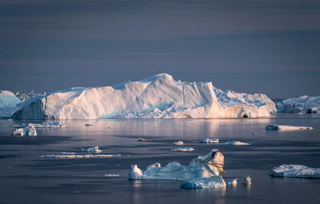 Фото обои зима, море, снег, лёд, айсберг, Гренландия