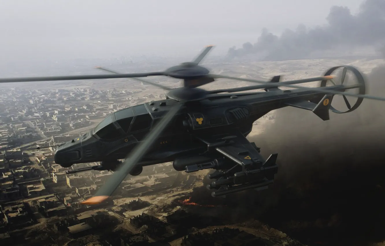 Фото обои пожар, вертолёт, Military helicopter