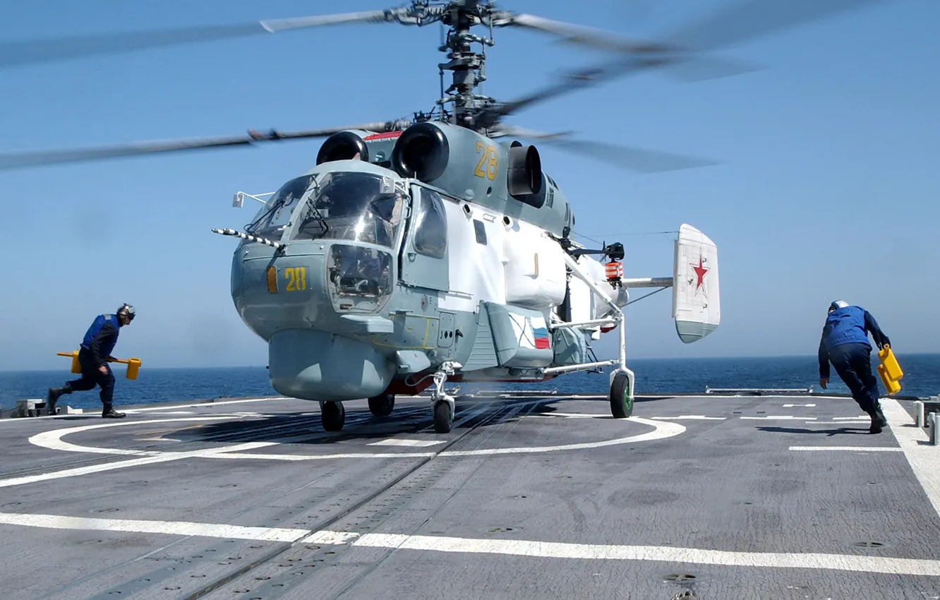 Фото обои корабль, Вертолет, посадка, ка 27, вмф россии