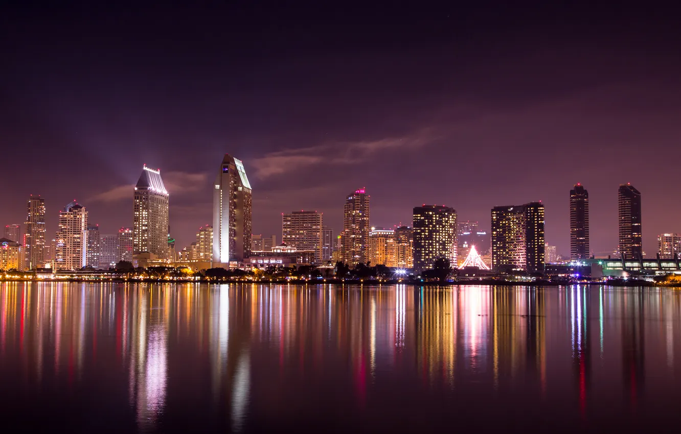 Фото обои ночь, город, огни, небоскребы, California, San Diego