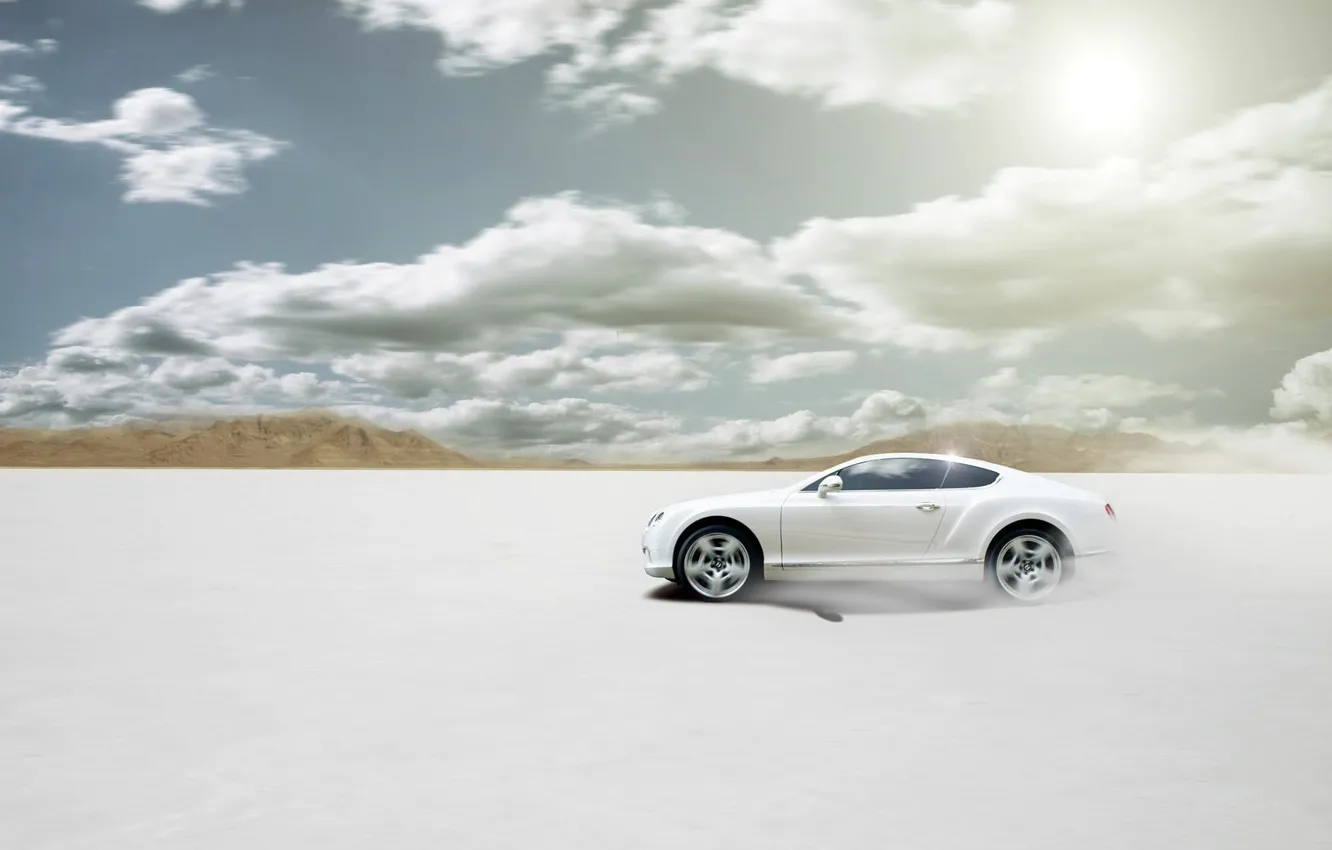 Фото обои Bentley, Continental, Пустыня, Белая, Бентли, Car, Sun, White