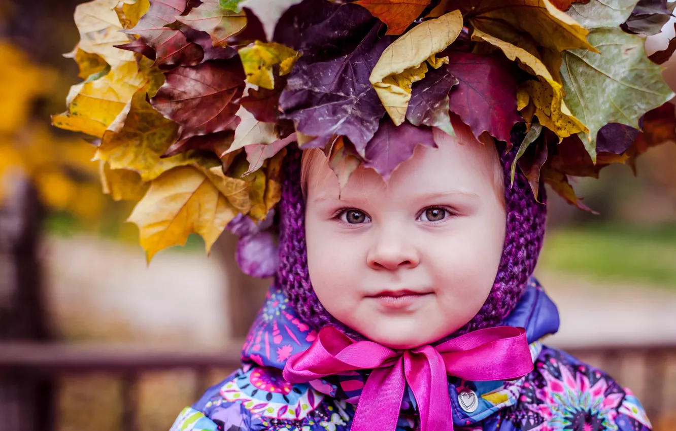 Фото обои листья, ребенок, девочка