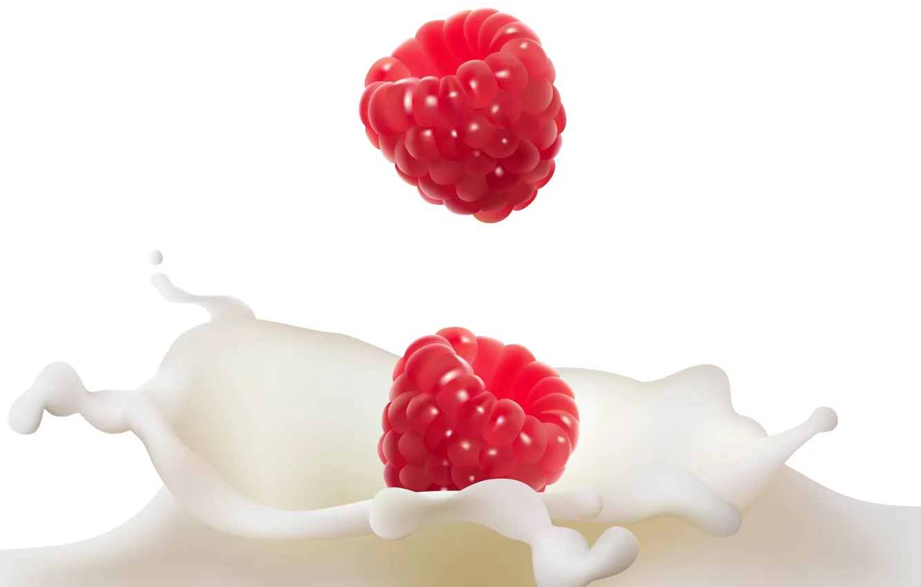 Фото обои брызги, ягоды, молоко, малинка