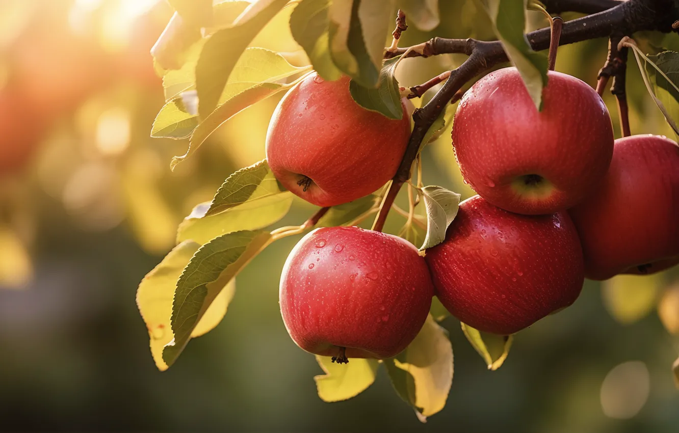 Фото обои красный, природа, яблоки, сад, урожай, плоды, фрукты, яблоня