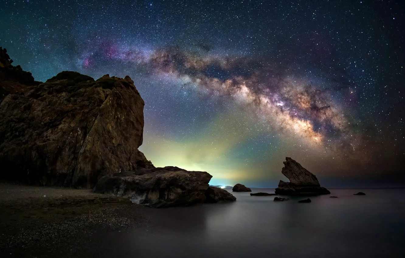 Фото обои Греция, Млечный путь, Milky Way, Greece, Крит, Crete, Звездное небо, Starry sky