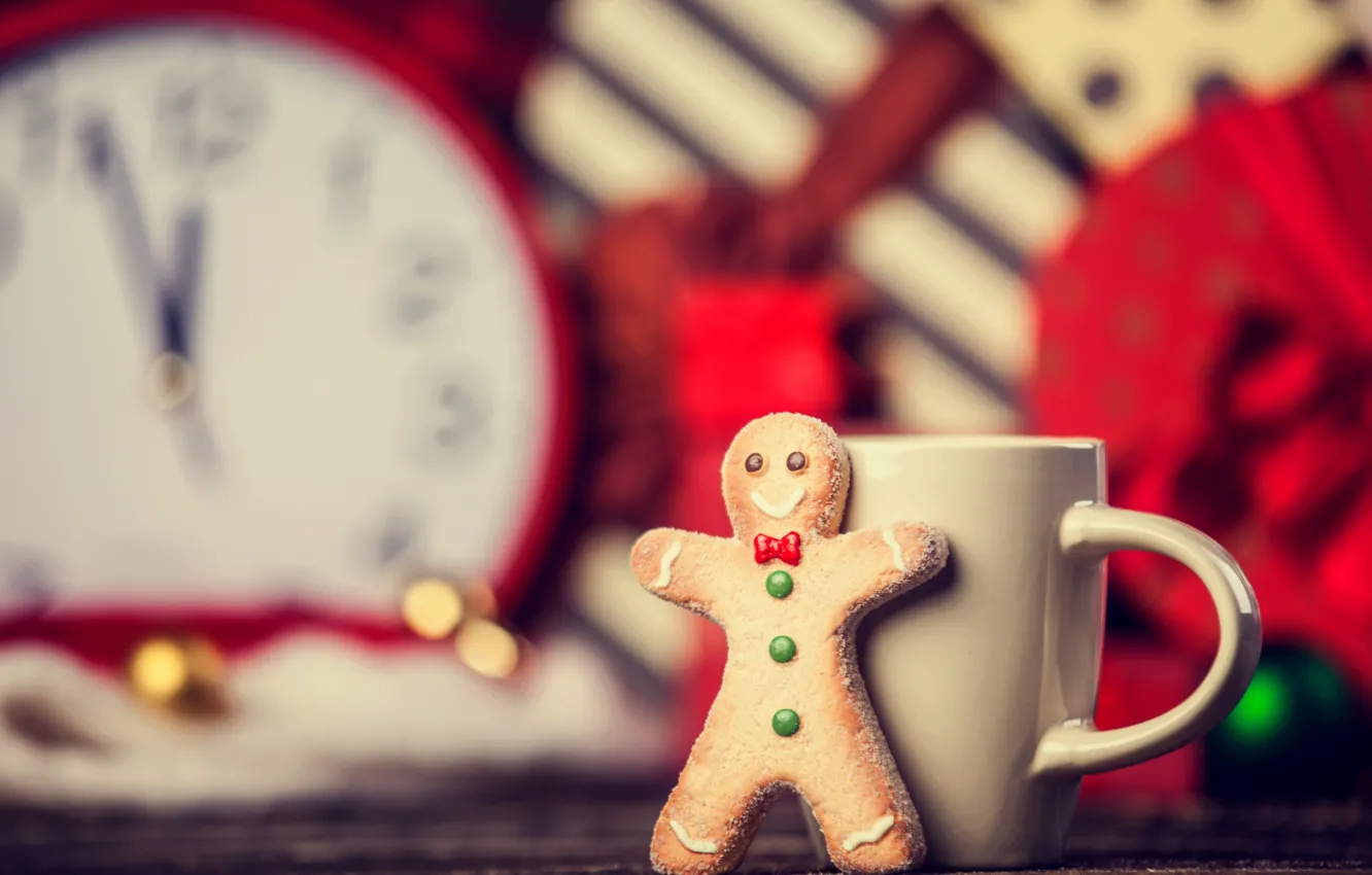 Фото обои часы, еда, Новый Год, печенье, Рождество, чашка, christmas, Christmas