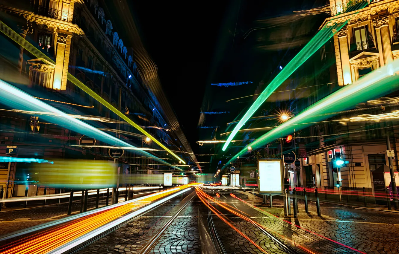 Фото обои город, улица, выдержка, размытость, ночной, боке, wallpaper., feel of speed