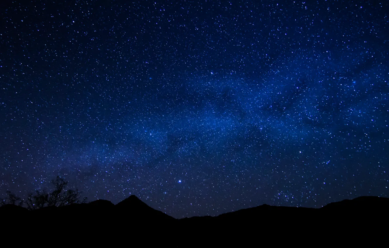 Фото обои космос, звезды, ночь, горизонт, млечный путь