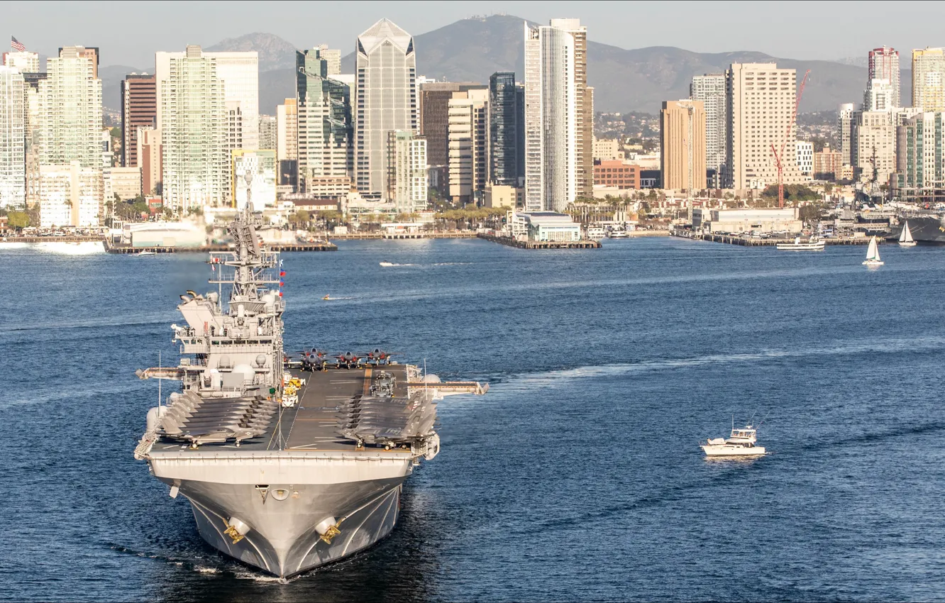 Фото обои city, город, порт, USA, San Diego, port, Сан - Диего, не лодка)