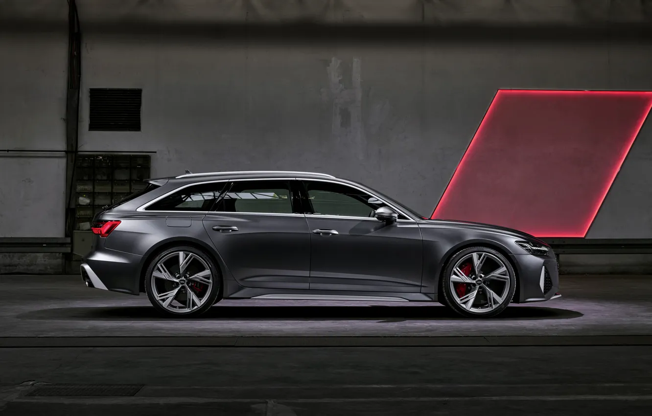 Фото обои Audi, универсал, в профиль, RS 6, 2020, 2019, тёмно-серый, V8 Twin-Turbo