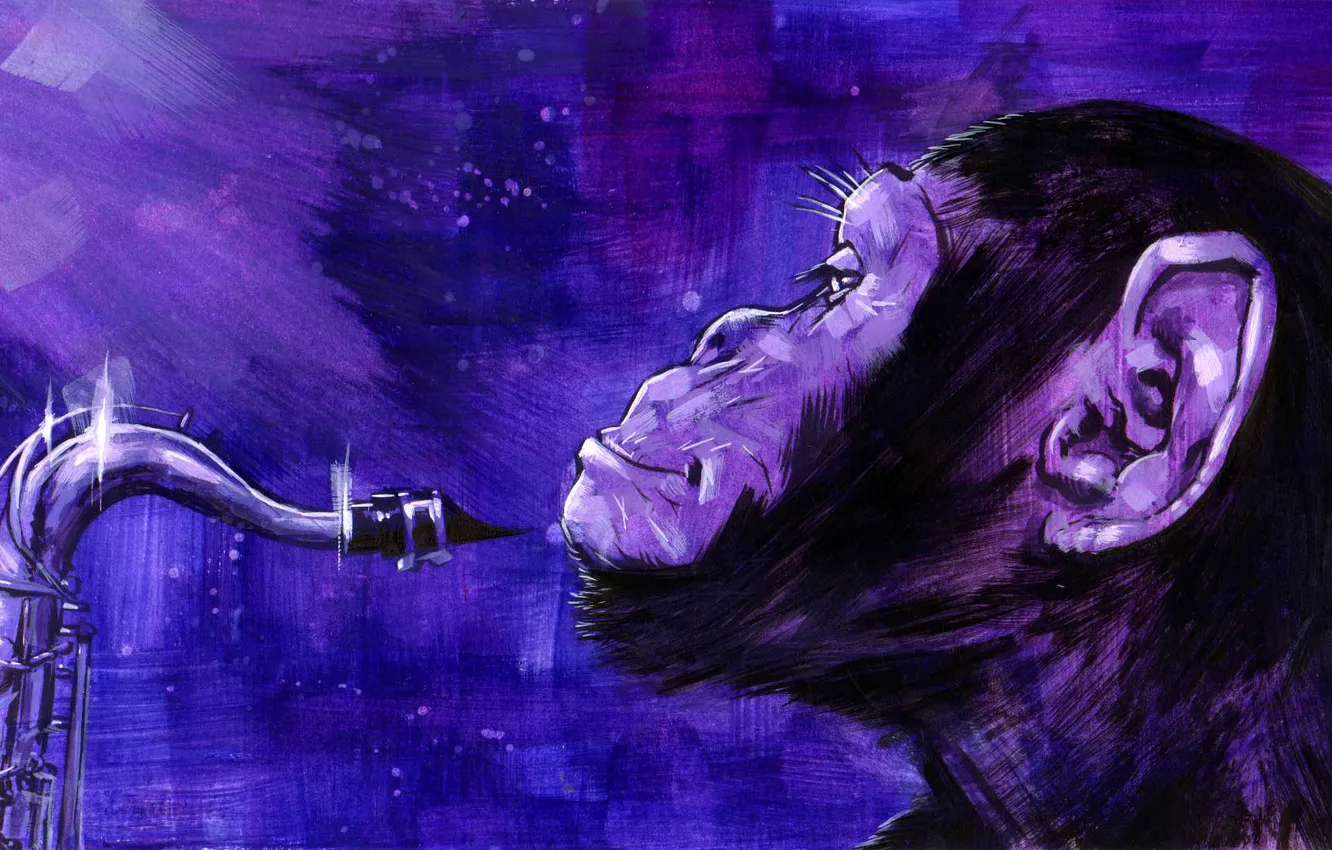 Фото обои арт, обезьяна, art, саксофон