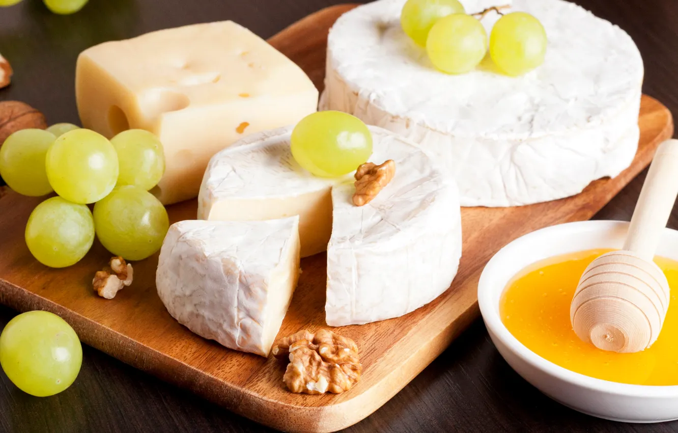 Фото обои сыр, мед, виноград, орехи, Honey, Grapes, Cheese, Nuts
