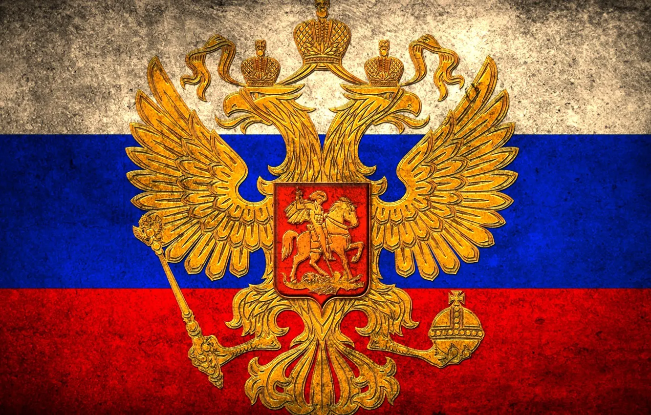Фото обои Флаг, Герб, Россия, Двухглавый орел