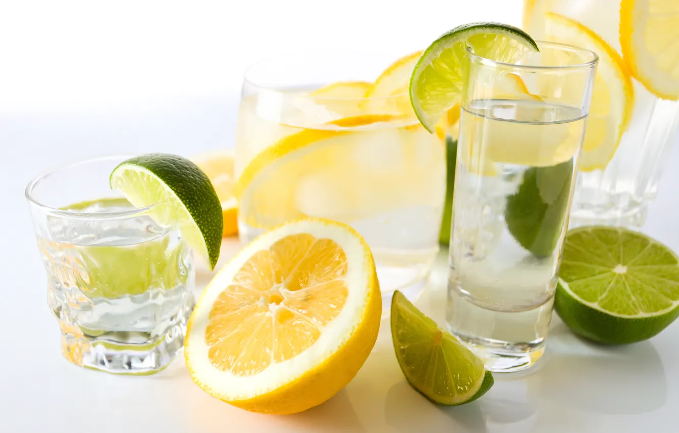 Фото обои лимон, лайм, напиток