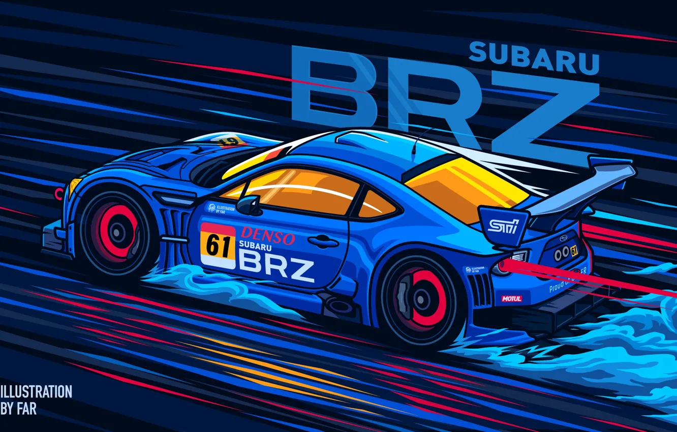 Фото обои car, Subaru, smoke, digital art, artwork, race cars, Subaru BRZ, vehicle