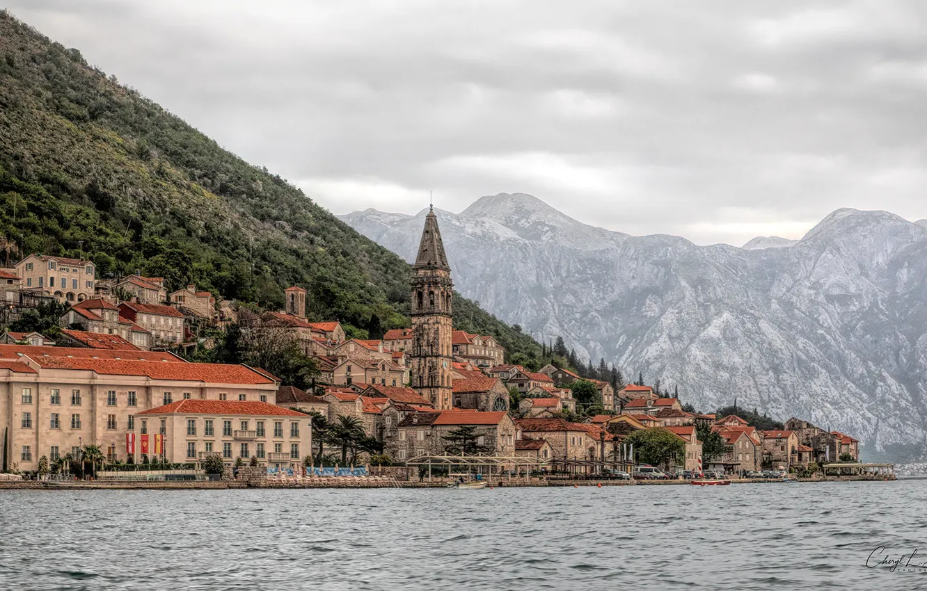 Фото обои пейзаж, горы, здания, дома, залив, Черногория, Котор, Montenegro