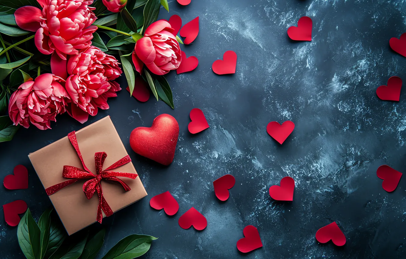 Фото обои любовь, цветы, подарок, романтика, love, happy, День святого Валентина, heart