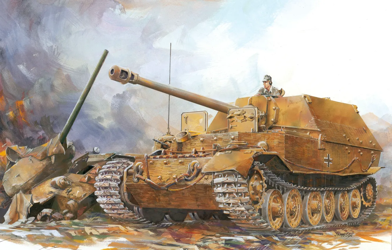 Фото обои арт, установка, Вторая мировая война, элефант, Sd.Kfz.184, самоходно-артиллерийская, немецкая, Еlefant