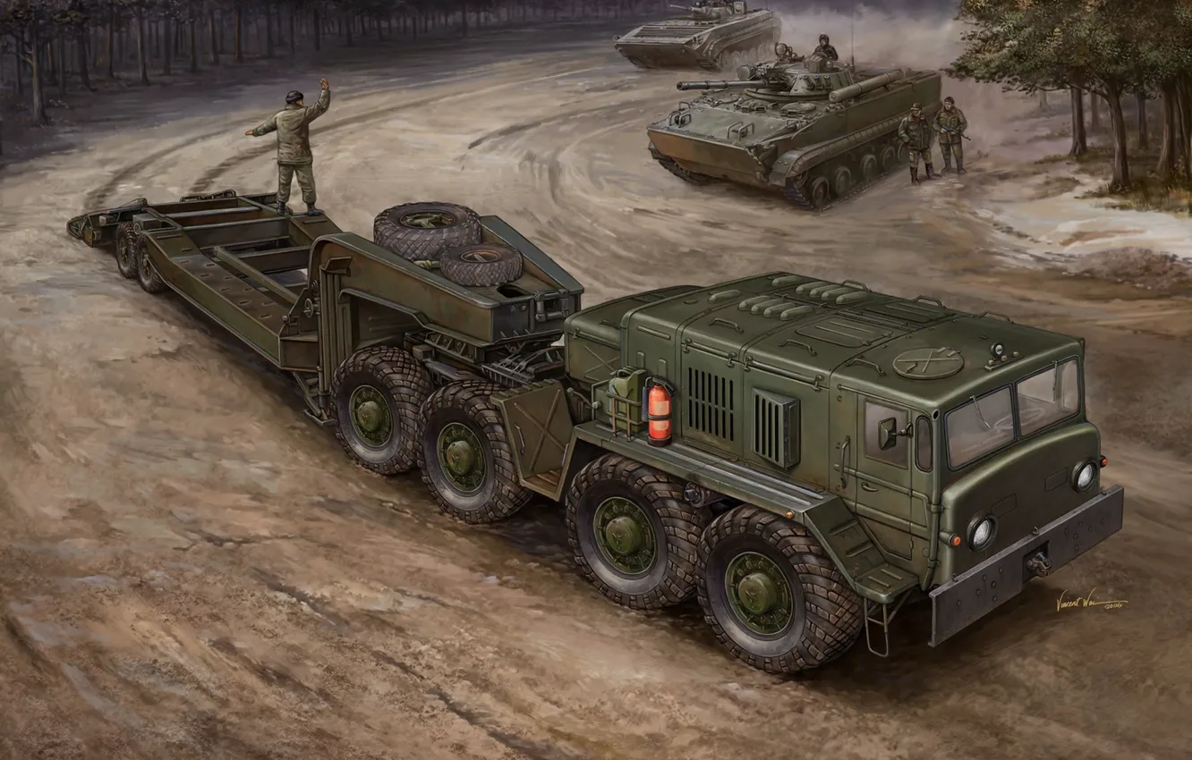 Фото обои двигатель, арт, художник, Россия, военный, тягач, для, БМП-3