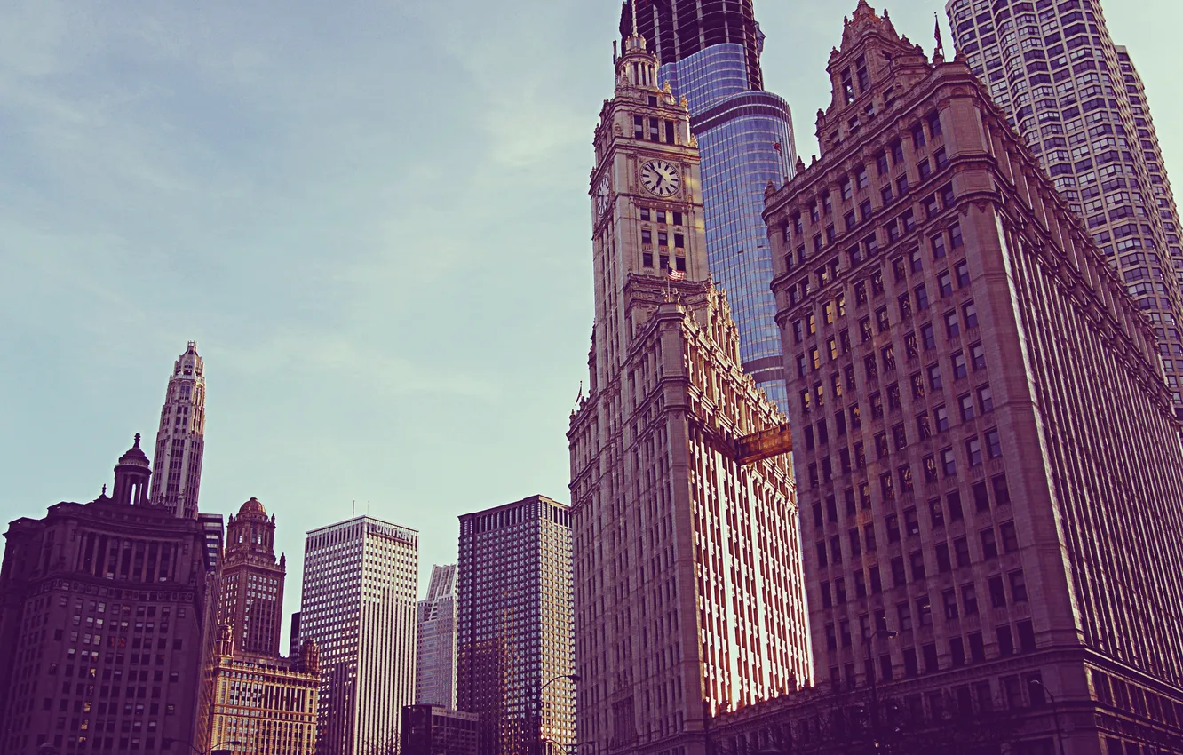 Фото обои осень, город, здания, небоскребы, Чикаго, Иллиноис
