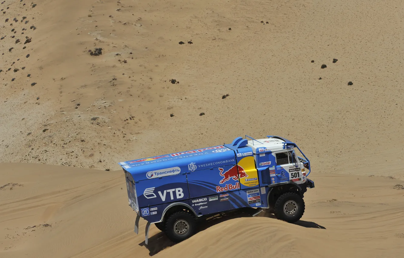 Фото обои Песок, Синий, Пустыня, Мастер, KAMAZ, Rally, КАМАЗ, Dakar