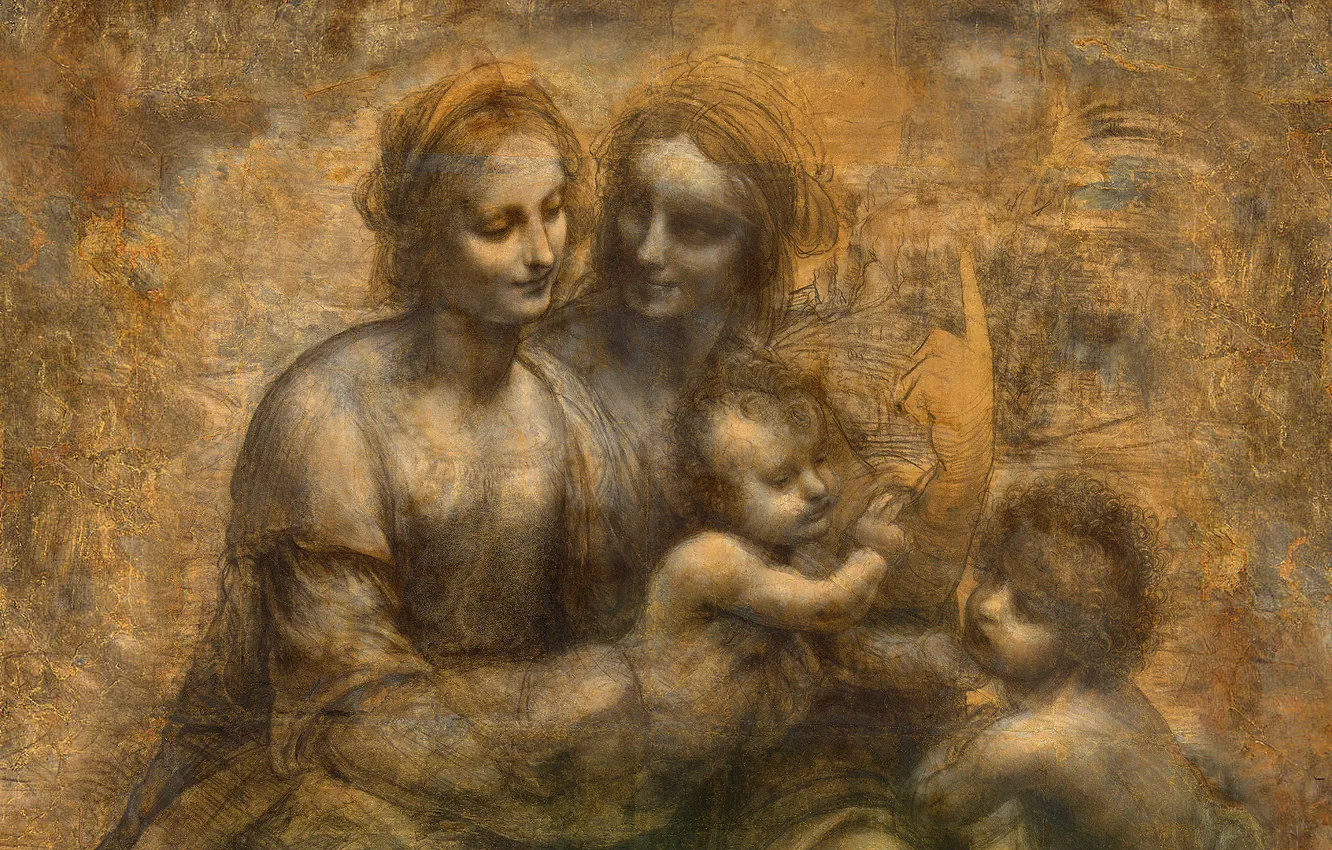 Фото обои London, Leonardo da Vinci, 1499-1500 National Gallery, Virgin and Child, St Anne, John the Baptist