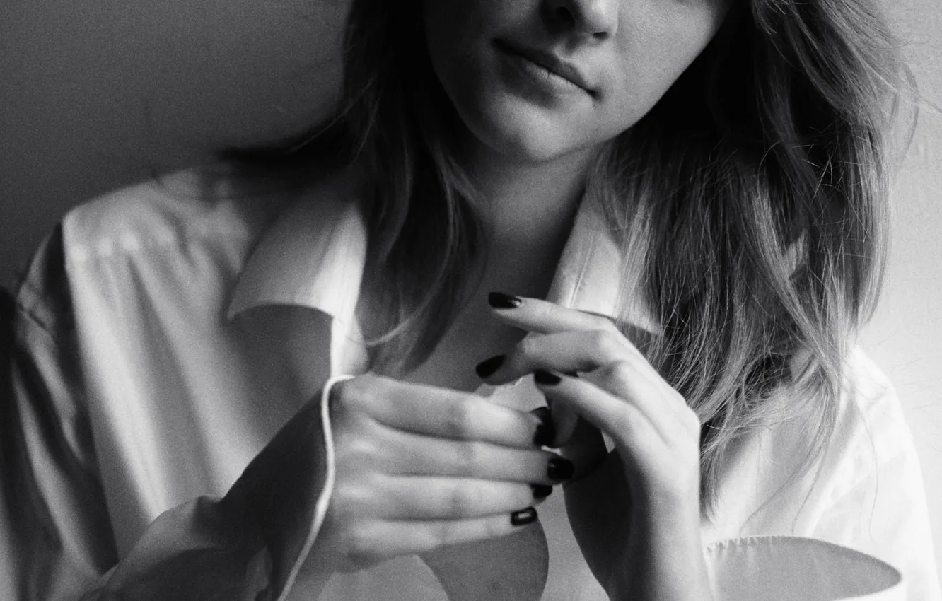 Фото обои девушка, портрет, черно-белое, Полина Баско