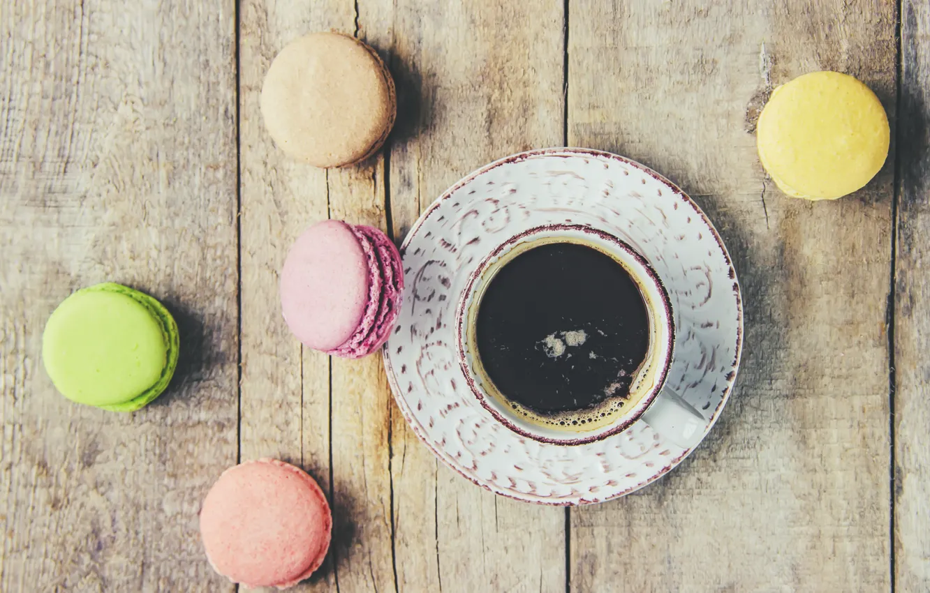 Фото обои colorful, coffee cup, french, macaron, чашка кофе, макаруны