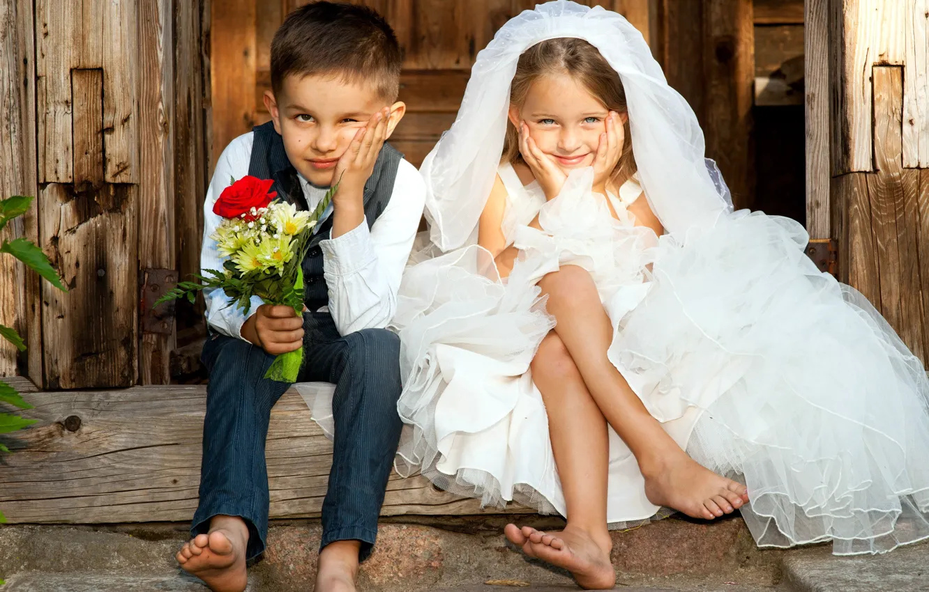 Фото обои мальчик, девочка, двое, невеста