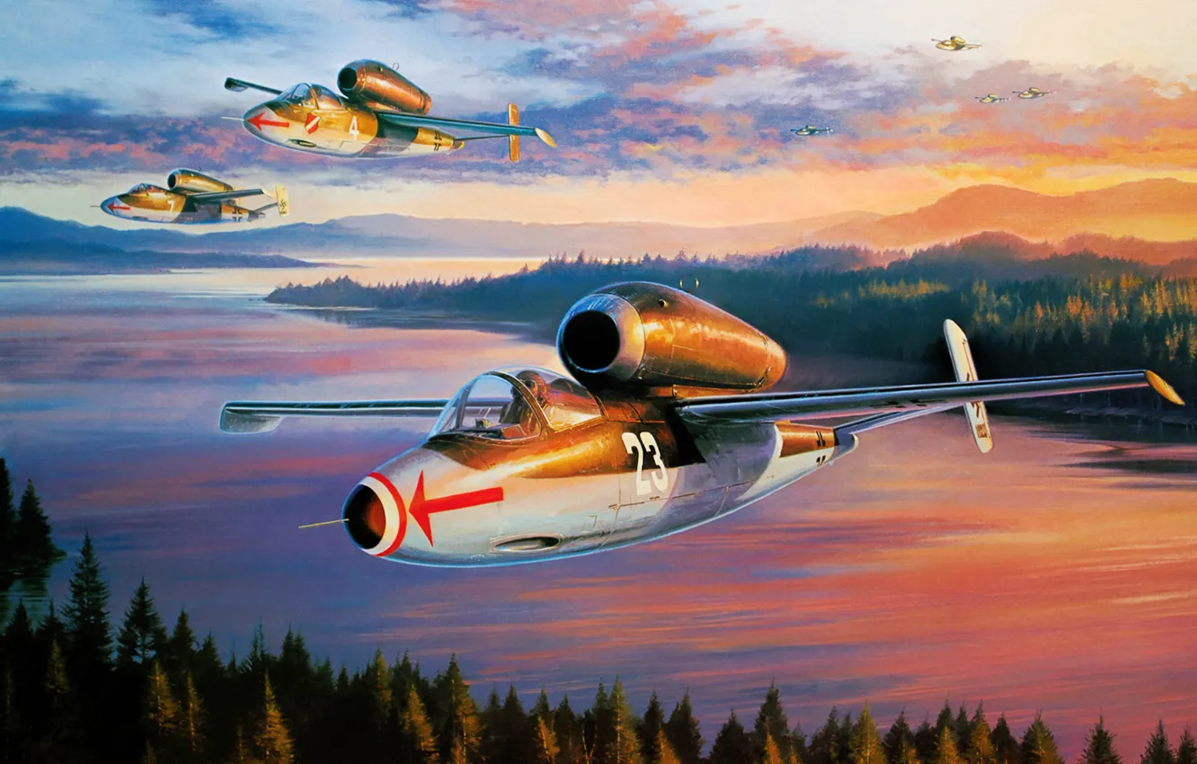 Фото обои war, art, painting, jet, ww2, Heinkel He 162
