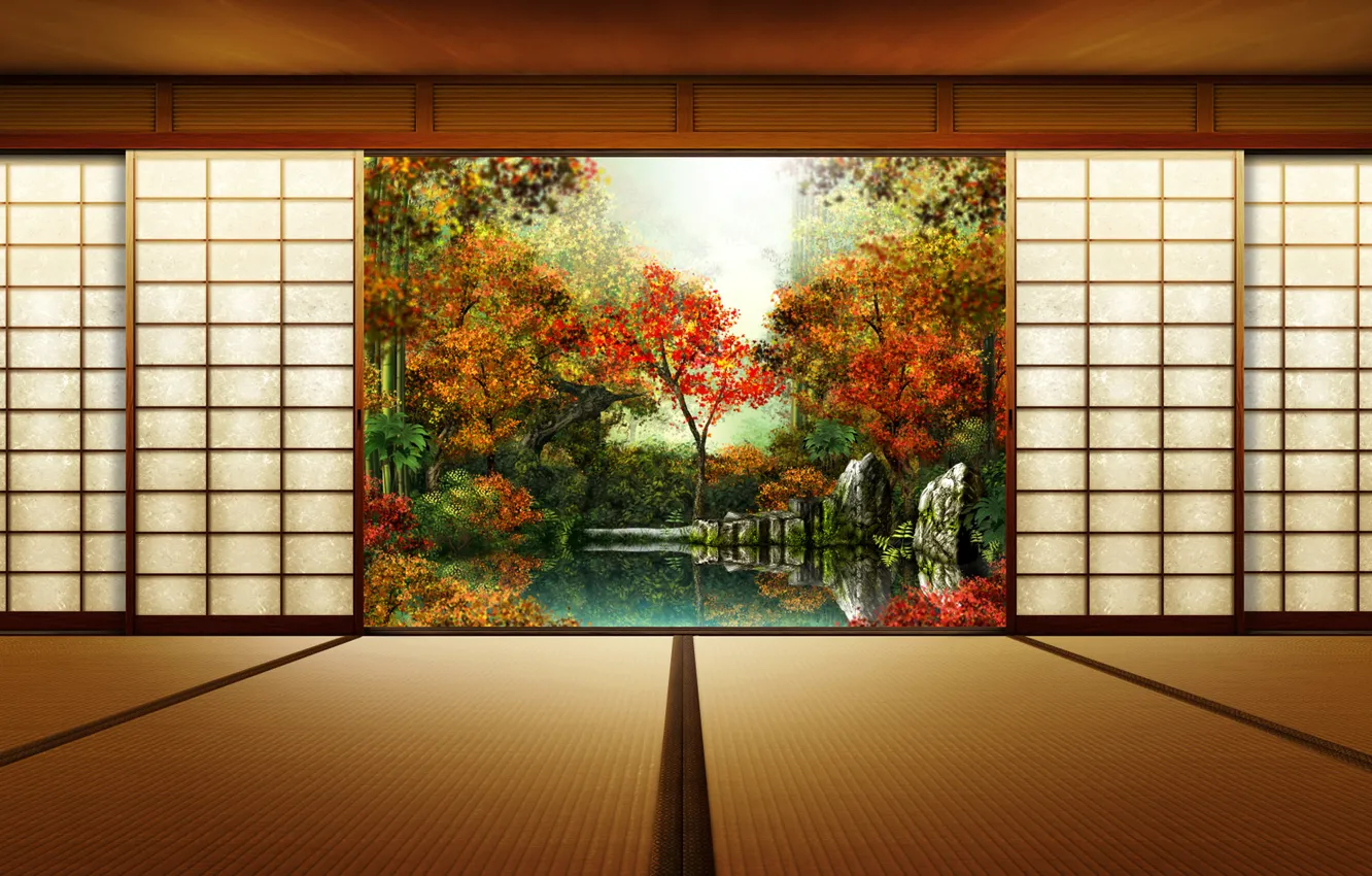 Фото обои осень, япония, двери