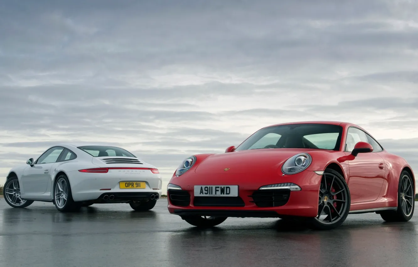 Фото обои белый, небо, красный, 911, Porsche, Порше, Carrera, Карерра