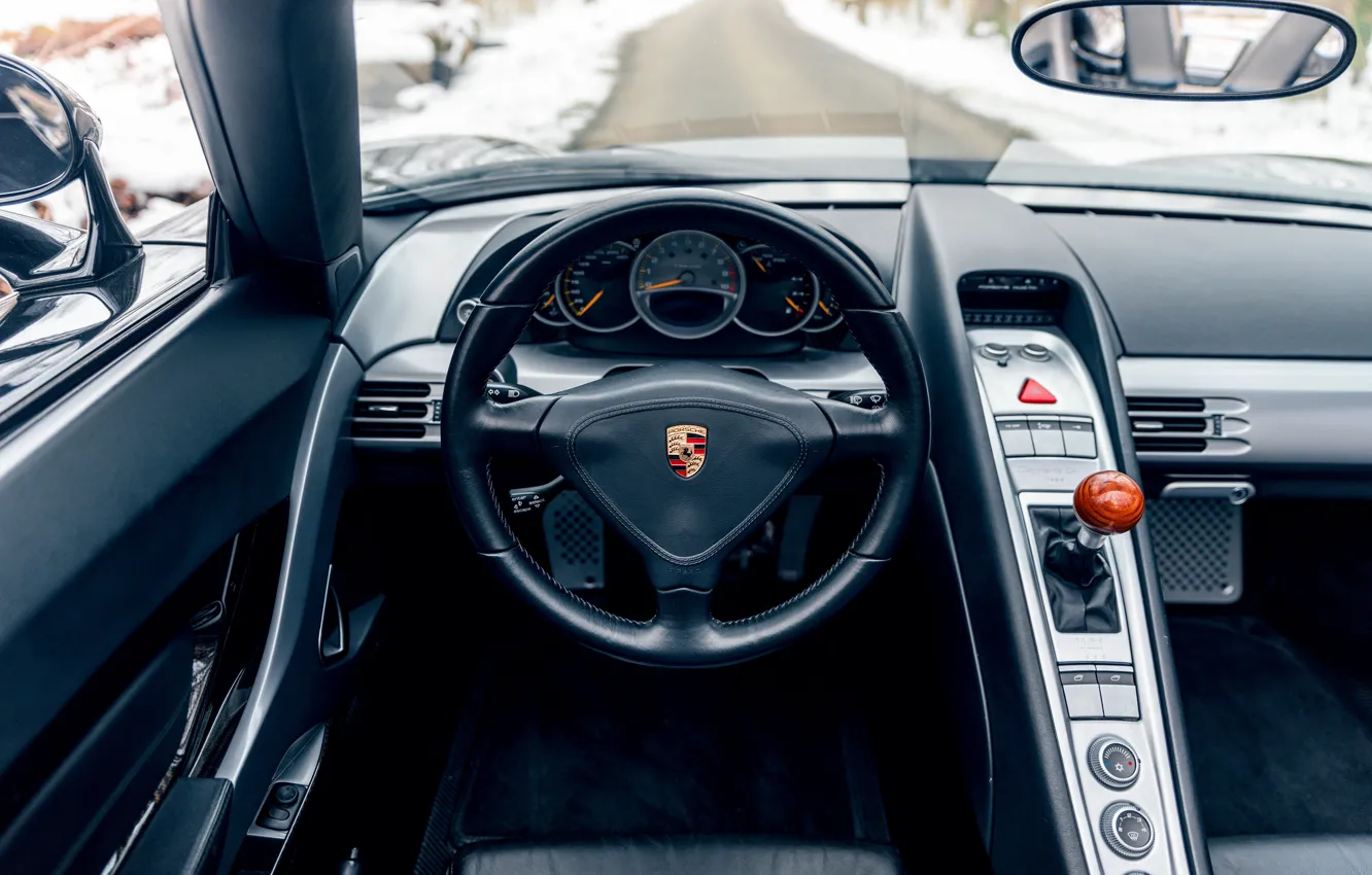 Фото обои Porsche, logo, Porsche Carrera GT, steering wheel