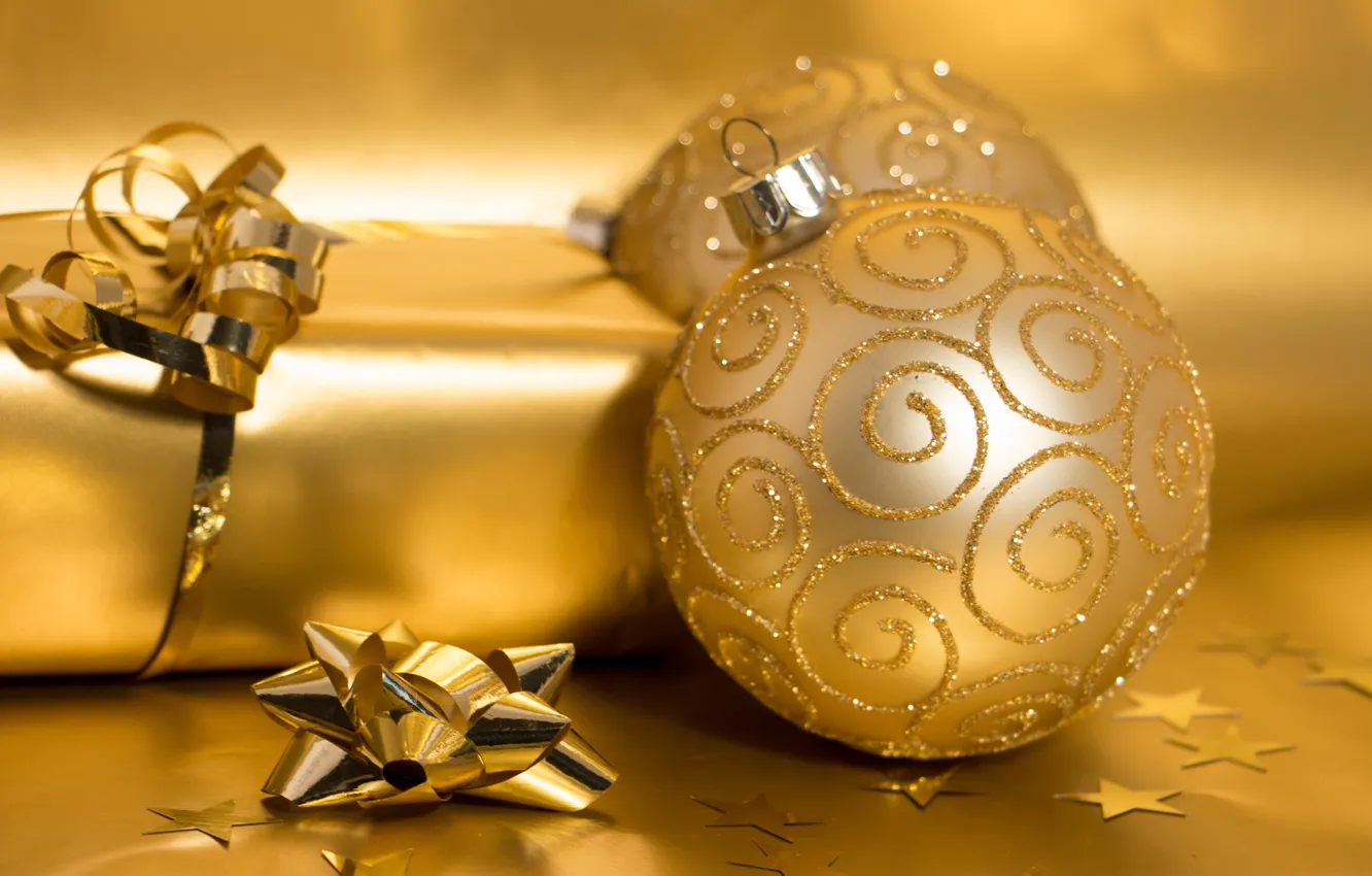 Фото обои золото, праздник, подарок, Новый год, golden, present