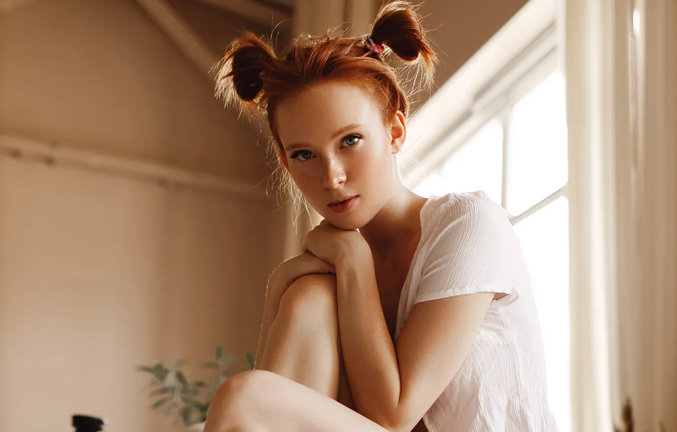 Фото обои взгляд, милая, рыжая, рыжеволосая, eyes, pretty, lips, redhead