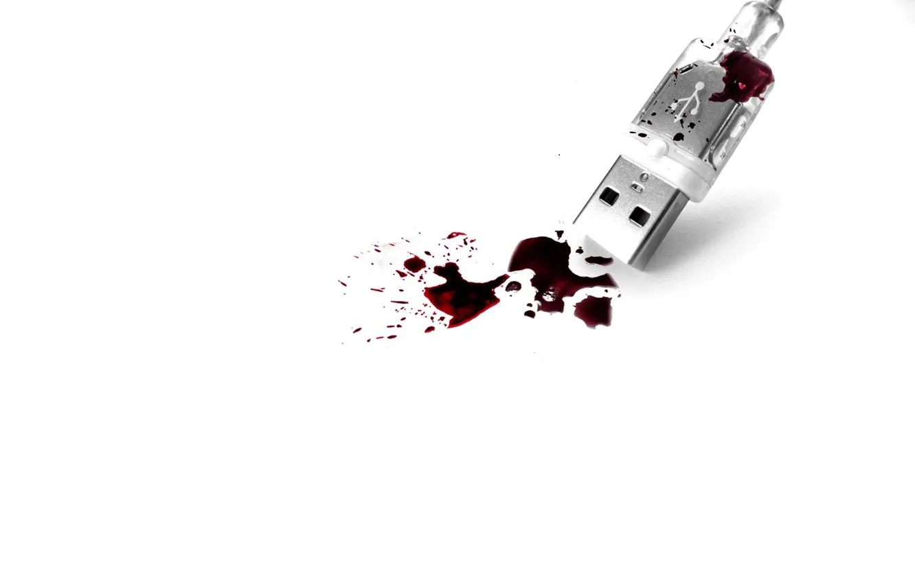 Фото обои белый, кровь, USB