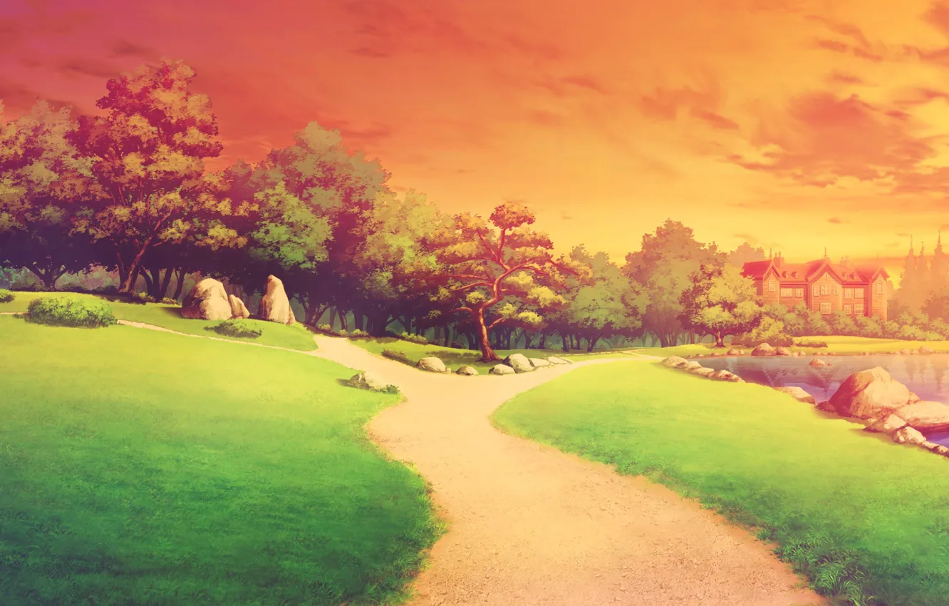 Фото обои закат, природа, пейзажи, аниме, арт, shinsei ni shite okasubekarazu