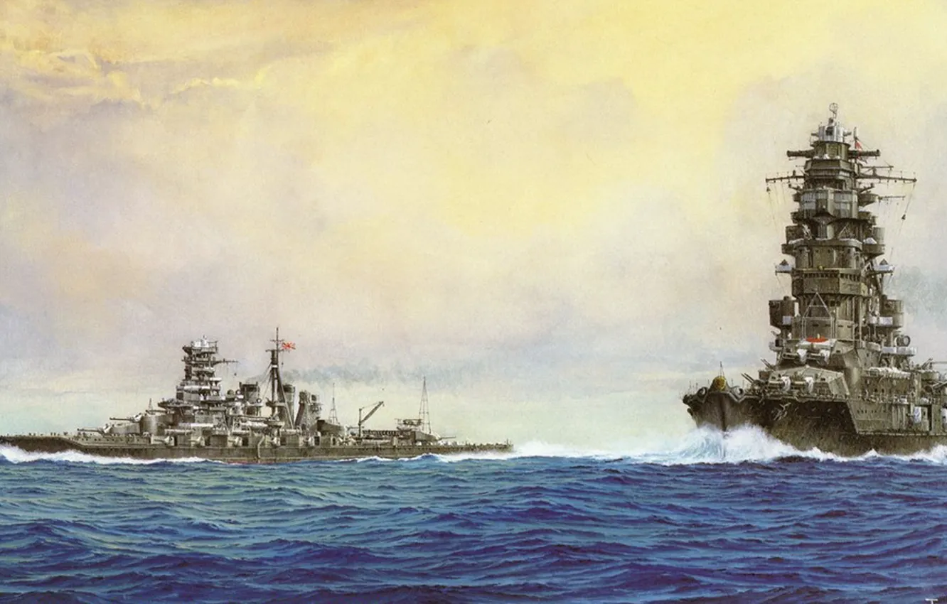 Фото обои корабль, арт, флот, военный, линкор, японский, battleship, WW2