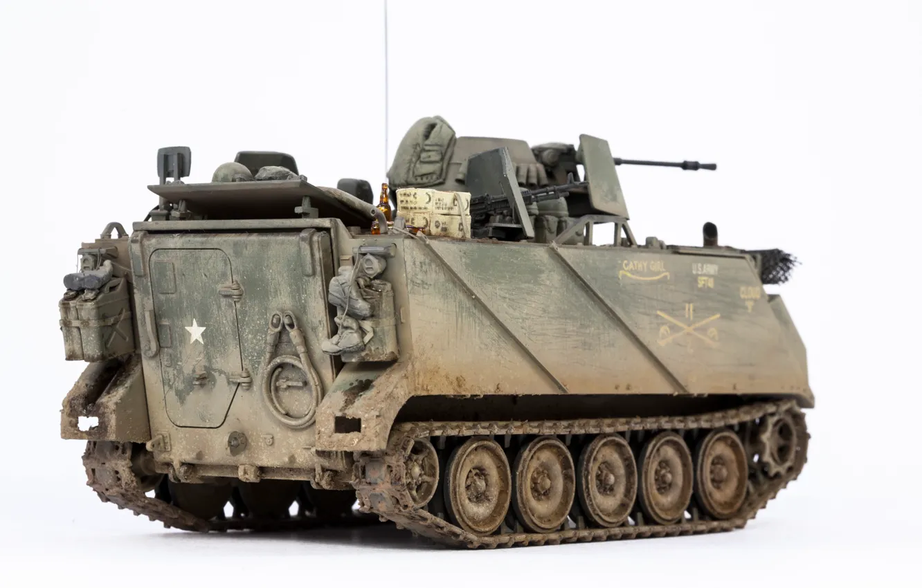 Фото обои макро, игрушка, бронетранспортёр, моделька, M113A1, ACAV