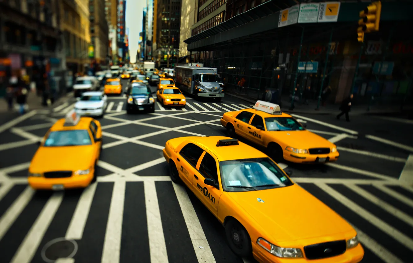 Фото обои дорога, улица, фокус, Нью-Йорк, такси, New York, taxi