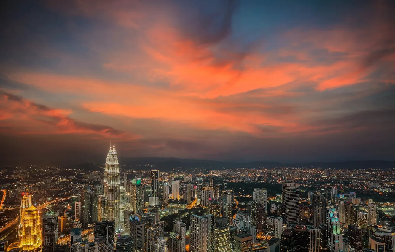 Фото обои небо, город, зарево, Малайзия, Куала-Лумпур