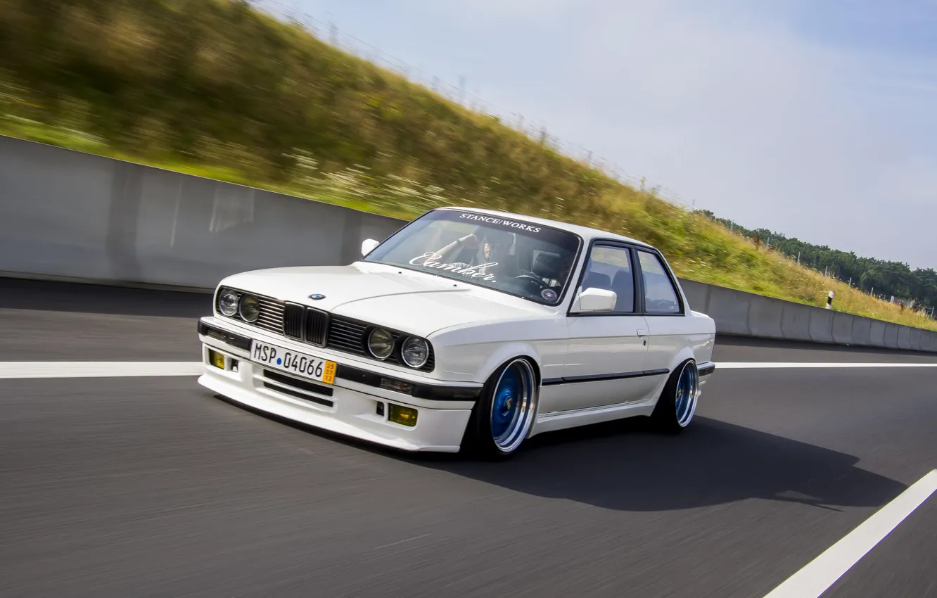 Фото обои BMW, Скорость, Белая, БМВ, sport, Трасса, White, E30