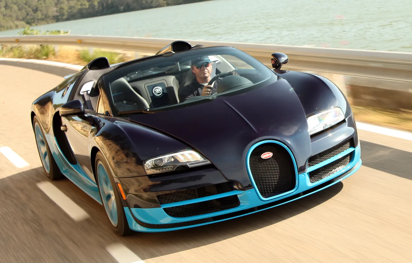 Фото обои Roadster, Bugatti Veyron, black, blue, Grand Sport, Vitesse
