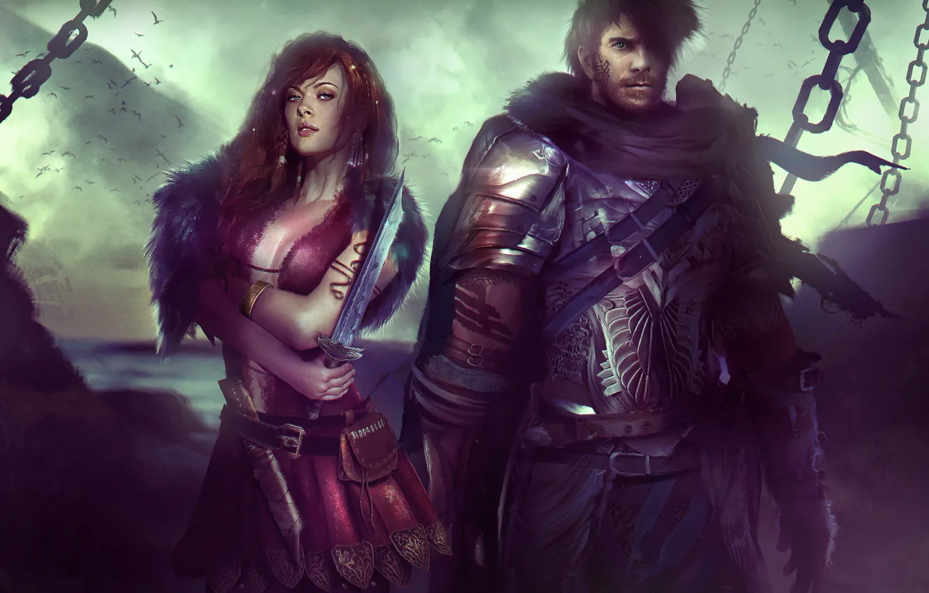 Фото обои девушка, воин, кинжал, мужчина, art, rpg, Dragon Age