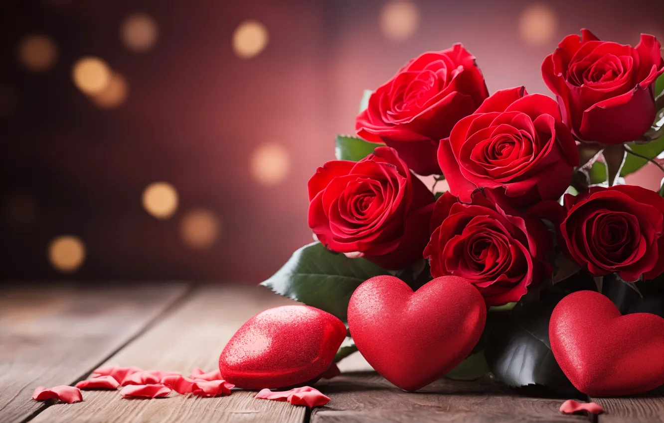 Фото обои любовь, цветы, подарок, романтика, сердце, розы, букет, love