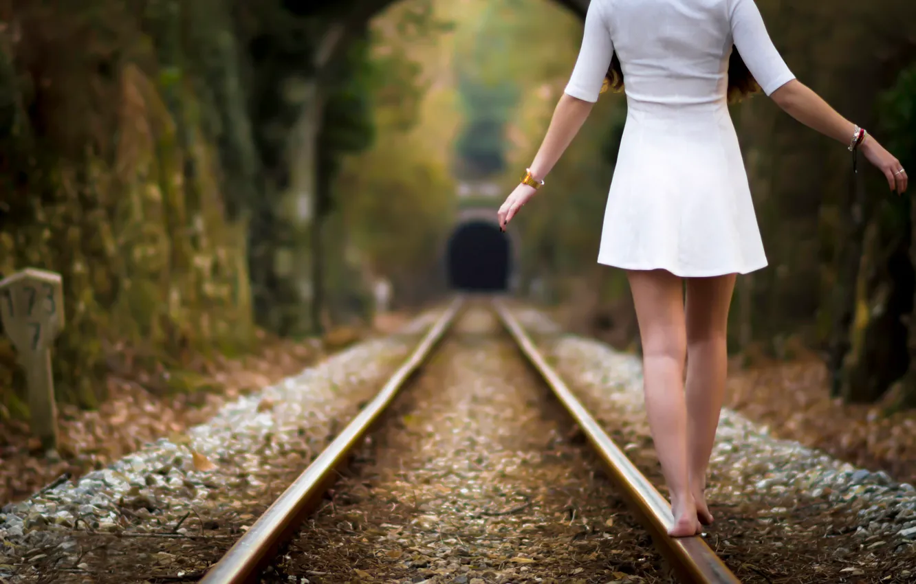 Фото обои девушка, рельсы, ножки, Railroad