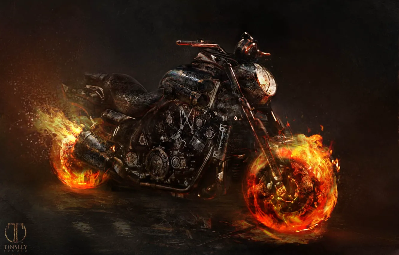 Фото обои мотоцикл, байк, ghost rider, Призрачный гонщик 2, Yamaha VMAX, spirit of vengeance