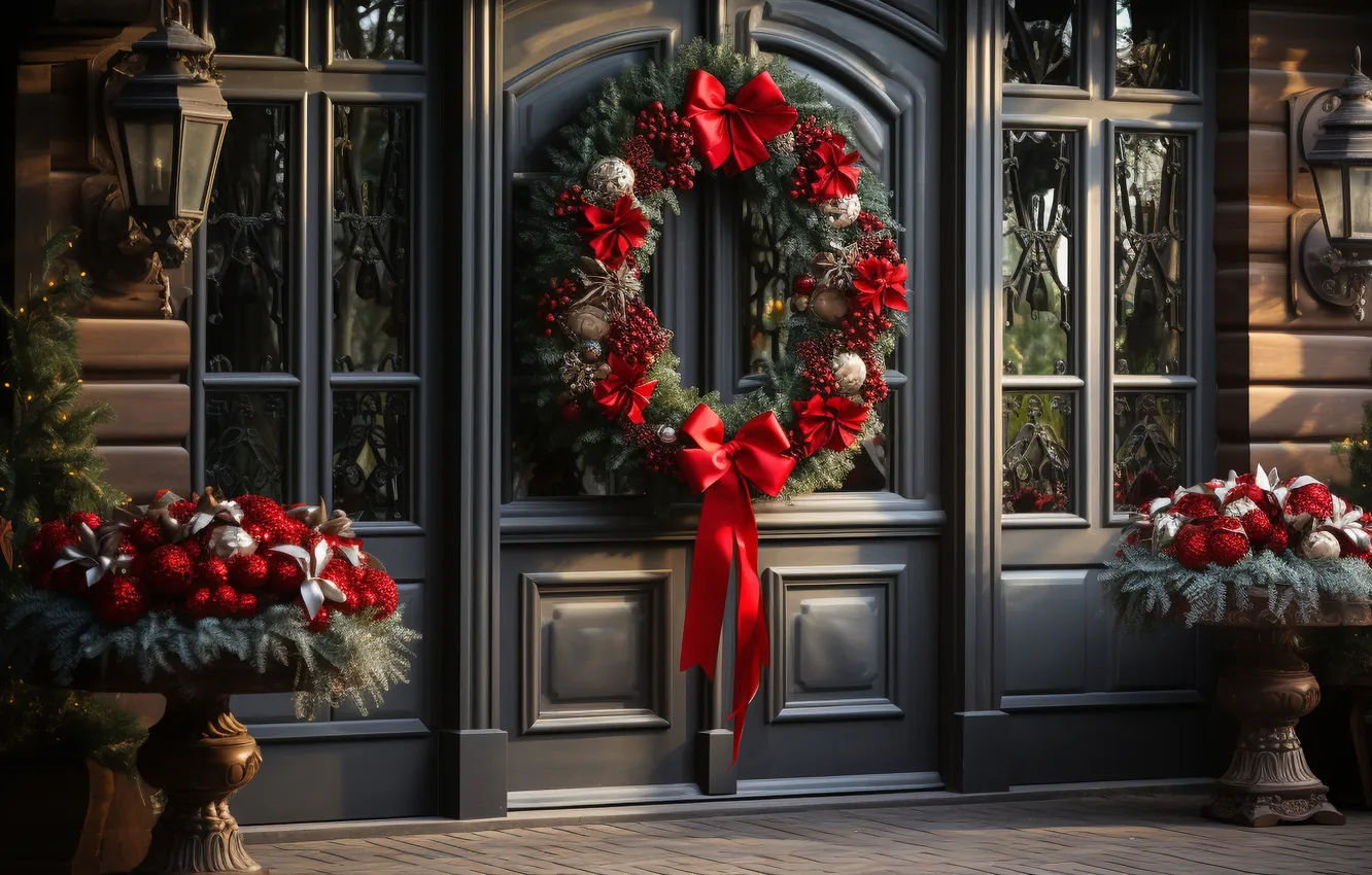 Фото обои украшения, Рождество, Новый год, new year, Christmas, венок, decoration, wreath