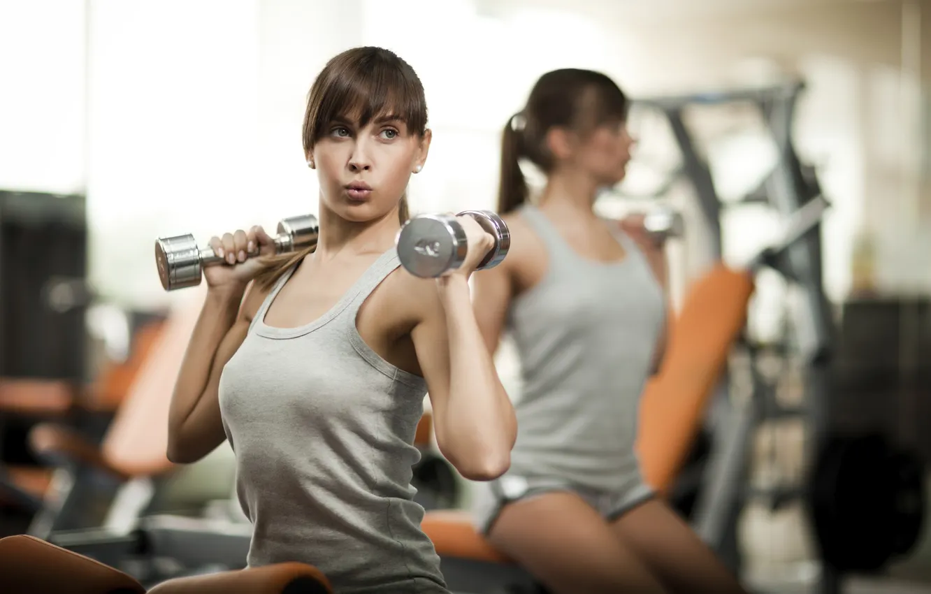 Фото обои фигура, фитнес, figure, hair, pose, гантели, workout, fitness